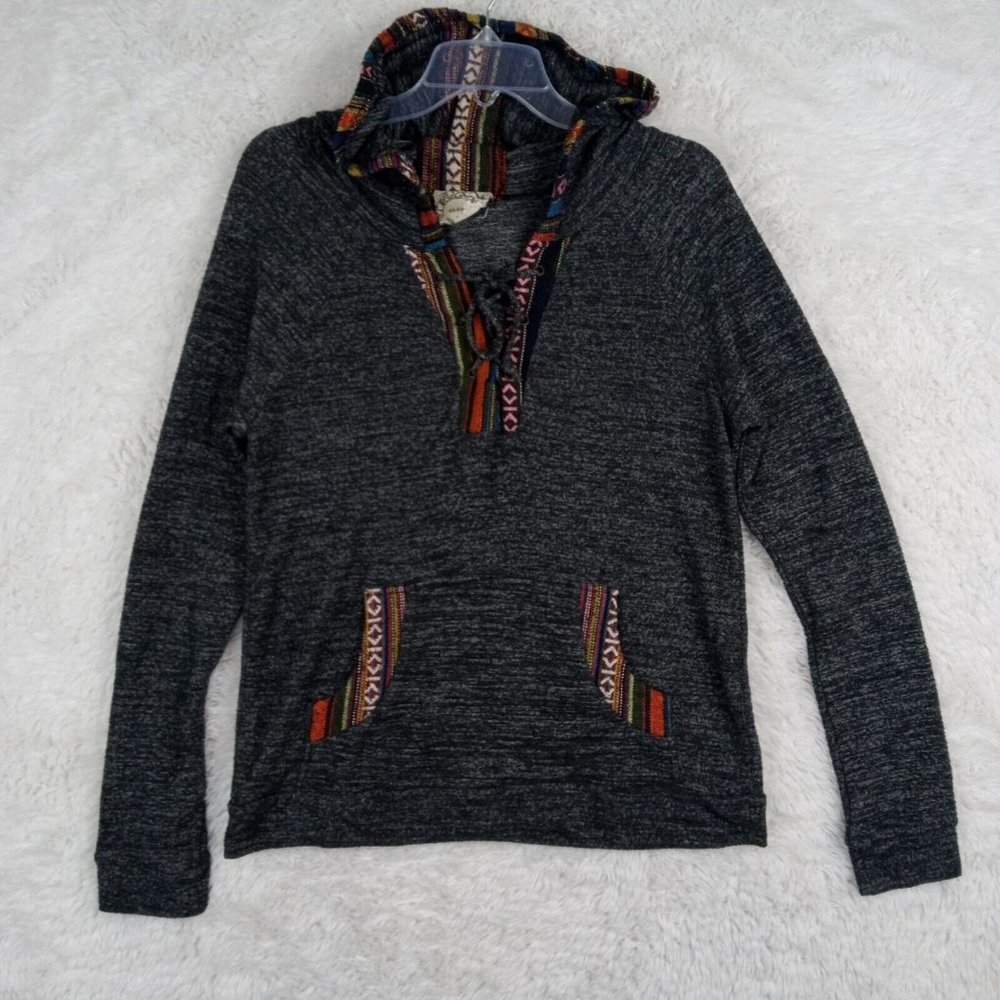 Skonhet Womens Sweatshirt Hoodie Gray Kangaroo Pockets Aztec‎ Long Sleeve Medium